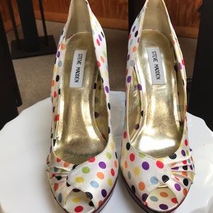 STEVE MADDEN sz 10 polka dot multi peep toe pump